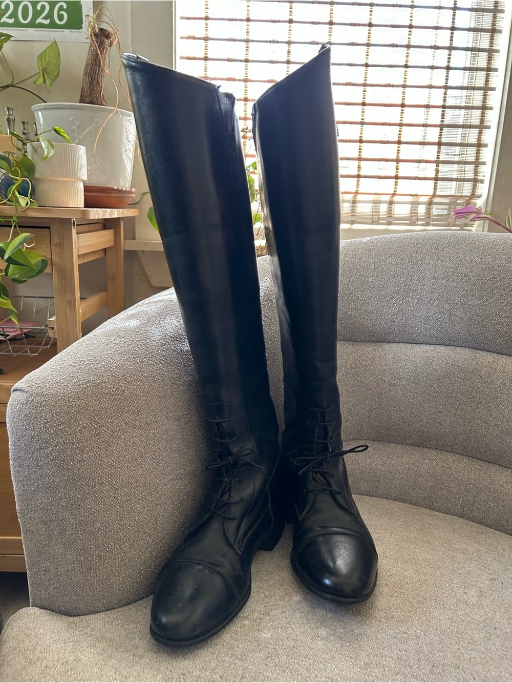 Women's Black Lace-Up Tall Field Boots